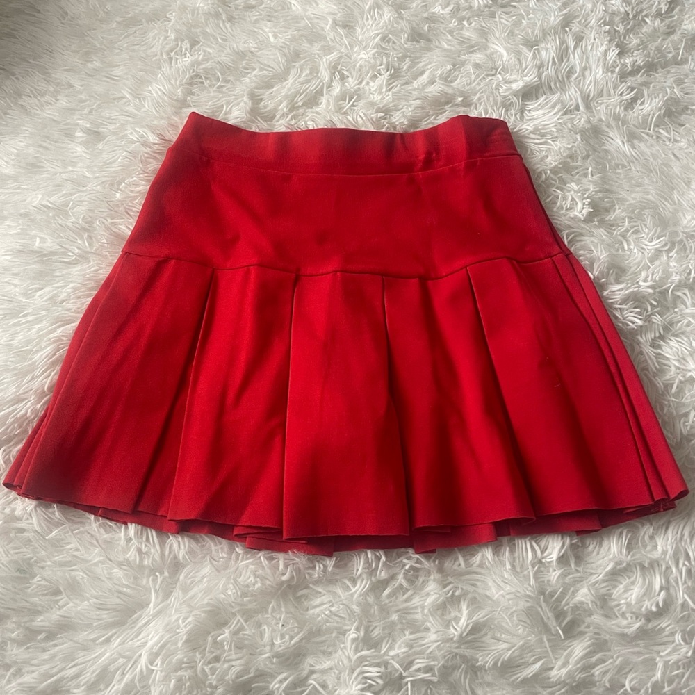 Dolls Kill Red High-Waist Pleated Circle Skater Skirt